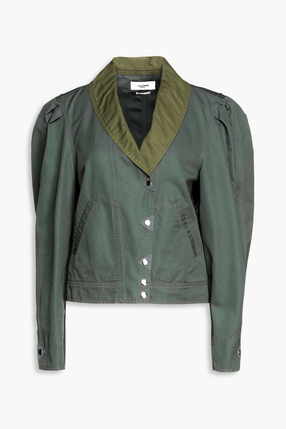 Isabel Marant Étoile Priest Two-tone Suede-trimmed Cotton-canvas Jacket In Grey Green