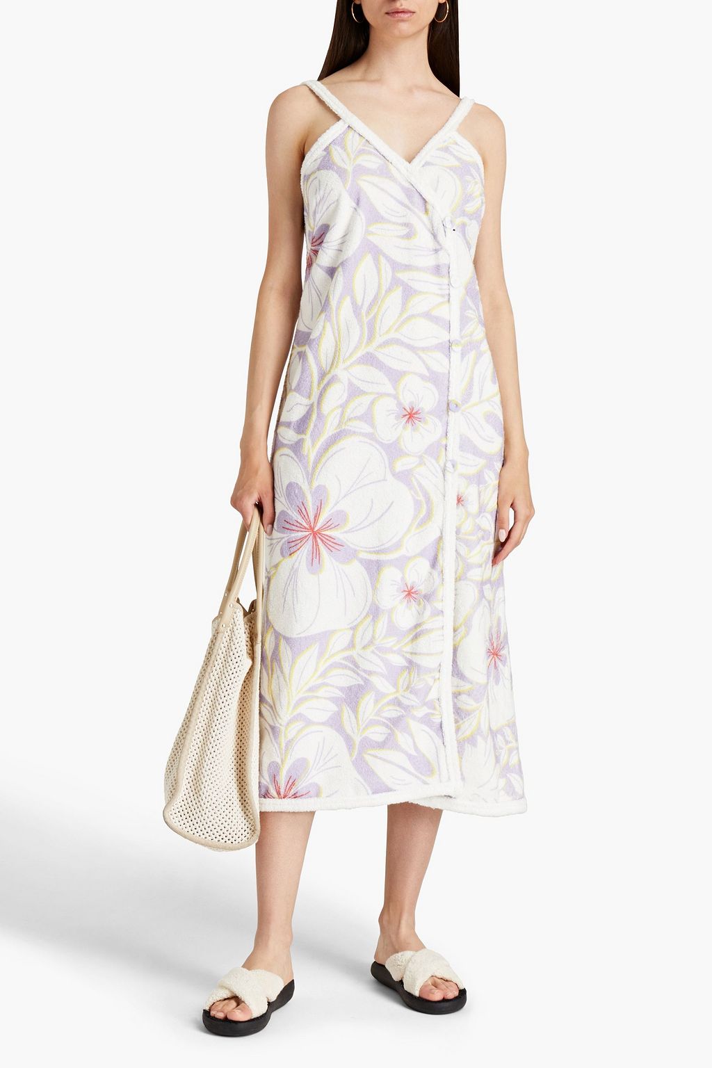 RACIL Floral-print cotton-terry midi wrap dress