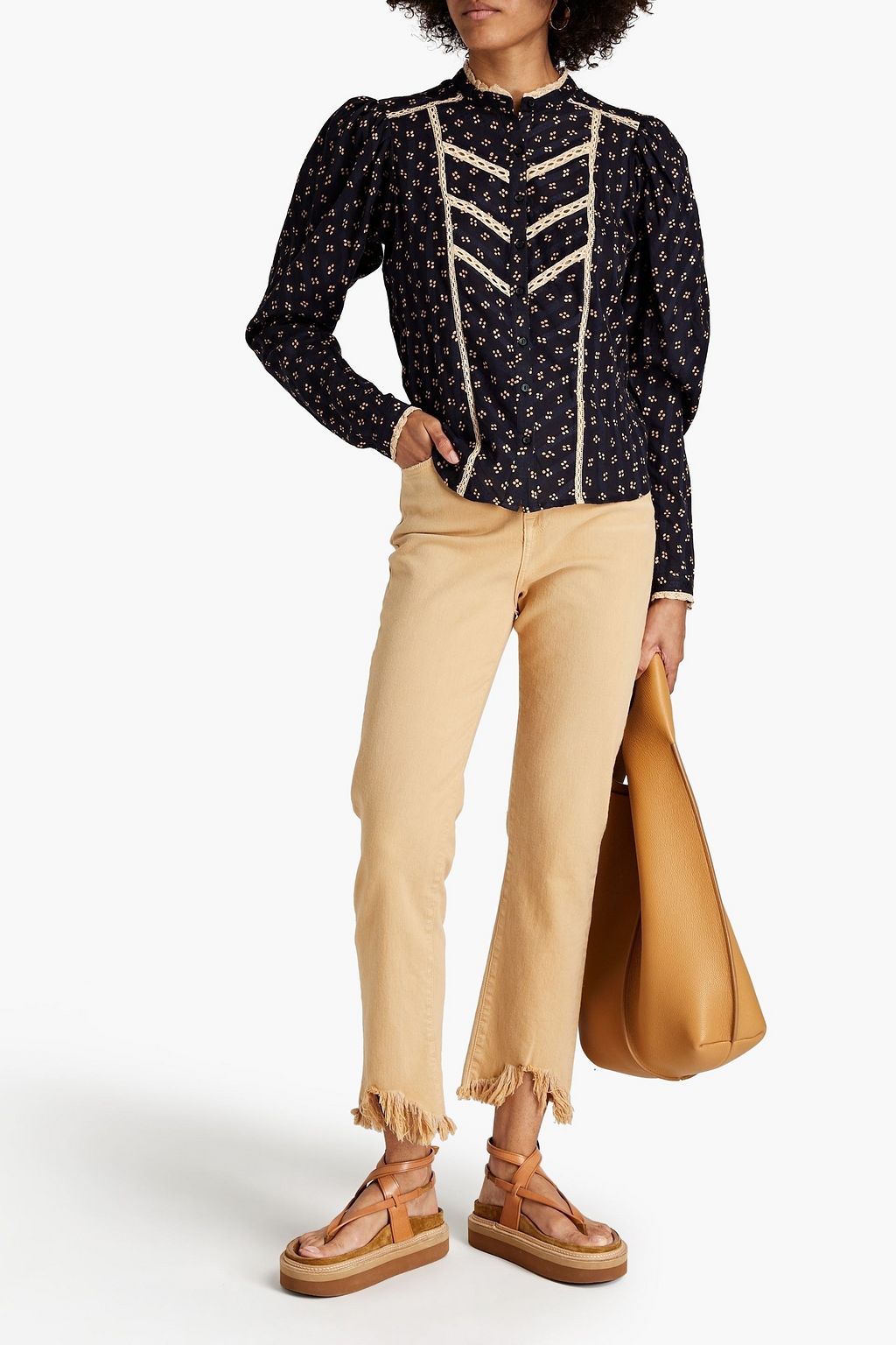 MARANT ÉTOILE Reafi lace-trimmed printed cotton-mousseline blouse