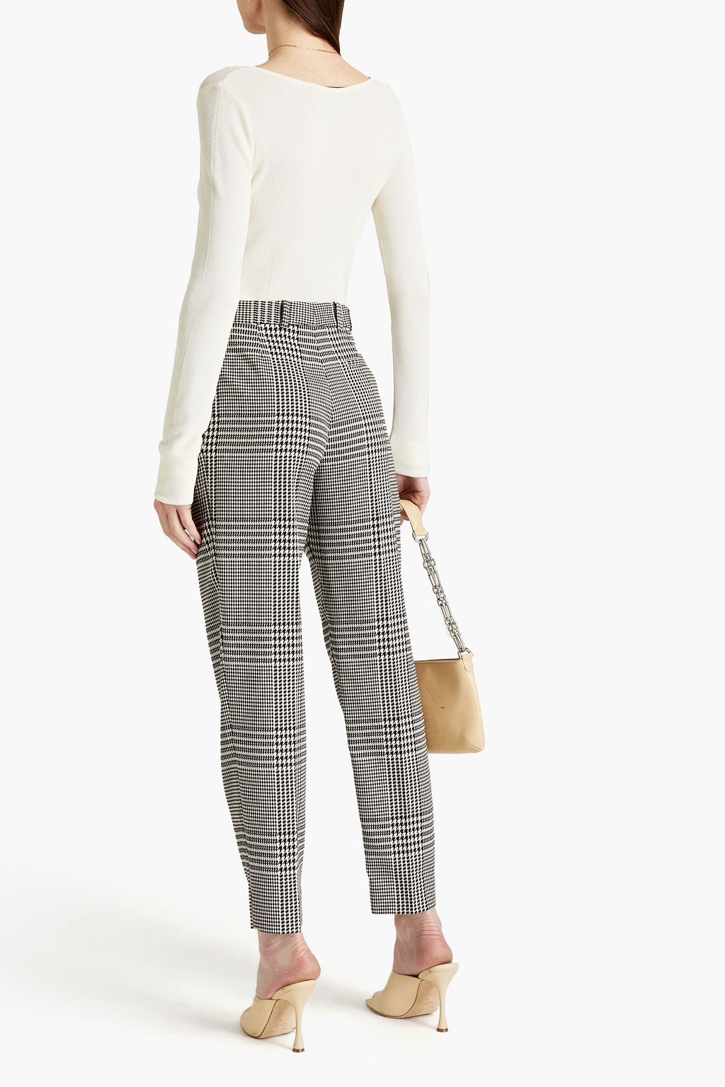 NINA RICCI Pleated houndstooth twill tapered pants