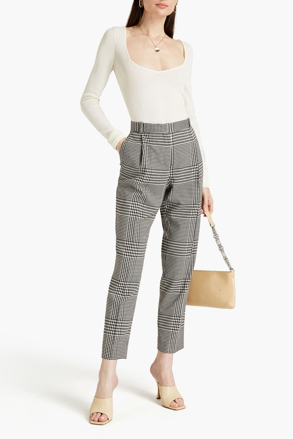 NINA RICCI Pleated houndstooth twill tapered pants