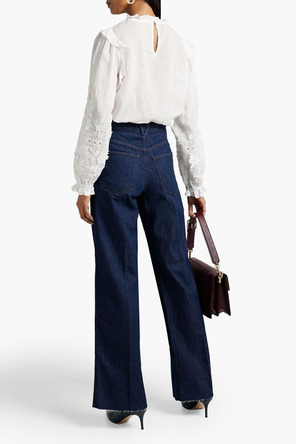 VERONICA BEARD Taylor hoch sitzende Jeans mit weitem Bein und Fransen