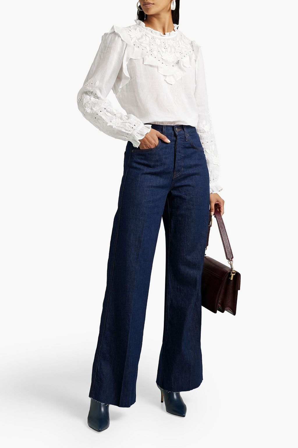 VERONICA BEARD Taylor hoch sitzende Jeans mit weitem Bein und Fransen