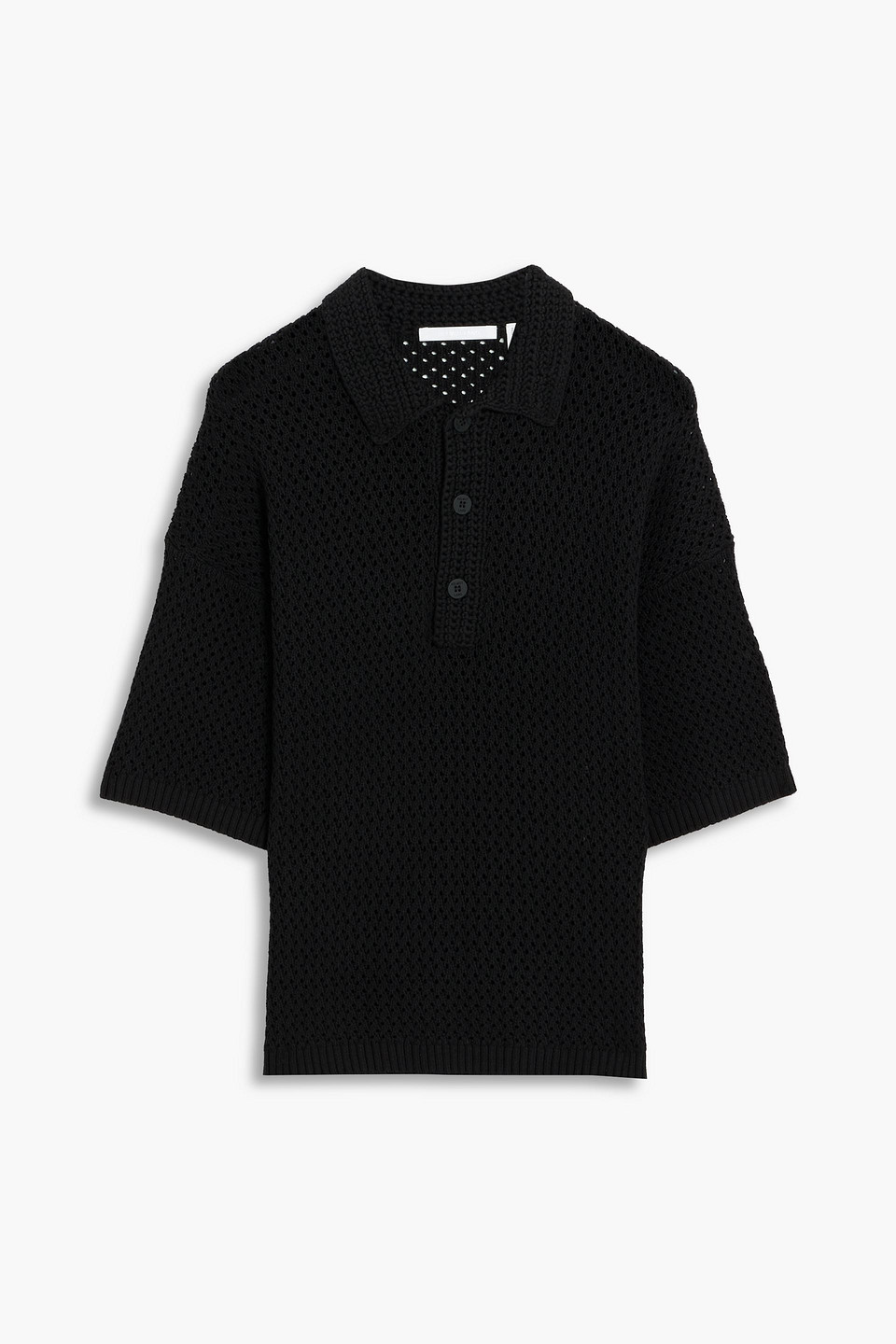 helmut lang - pointelle-knit cotton-blend polo shirt - black - s