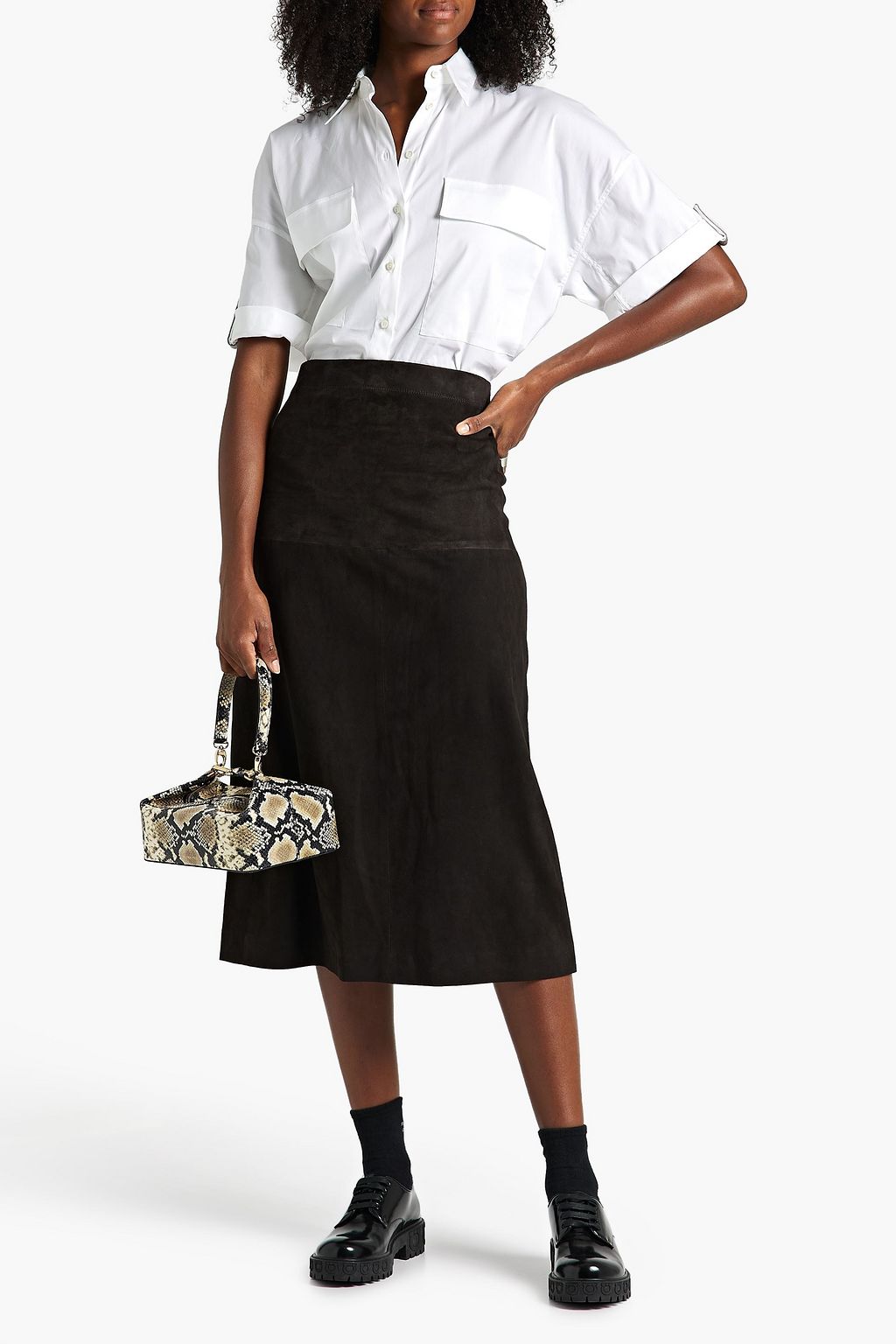 JOSEPH Sacha suede midi skirt
