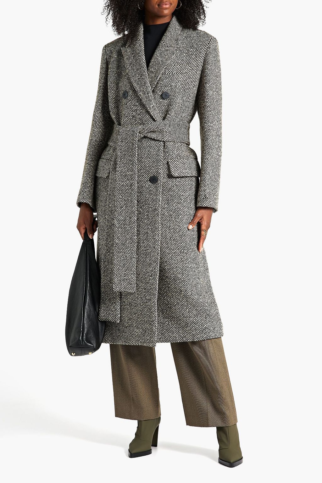 JOSEPH Double-breasted belted wool-blend tweed coat