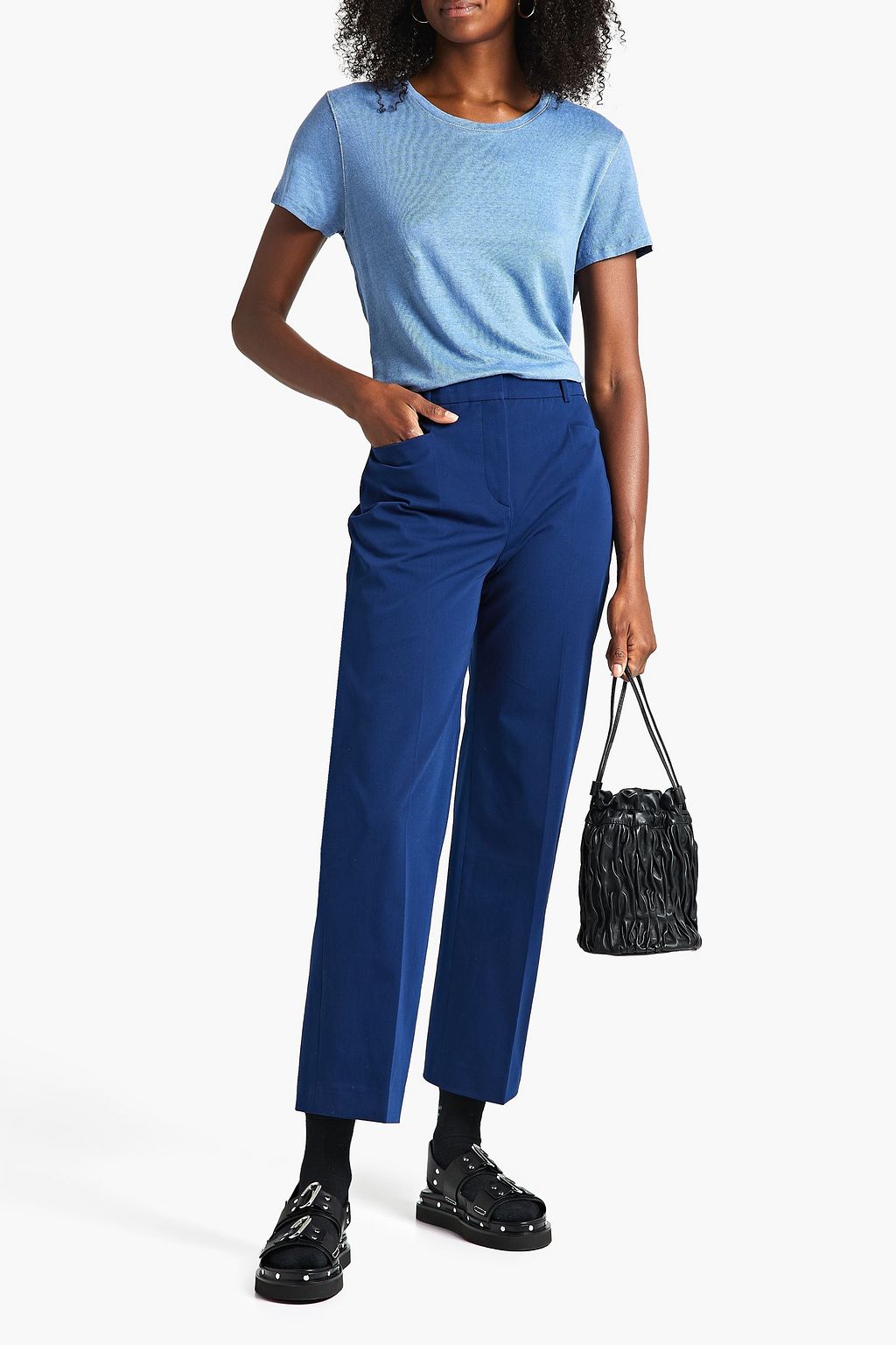 JOSEPH Cropped cotton-blend twill straight-leg pants