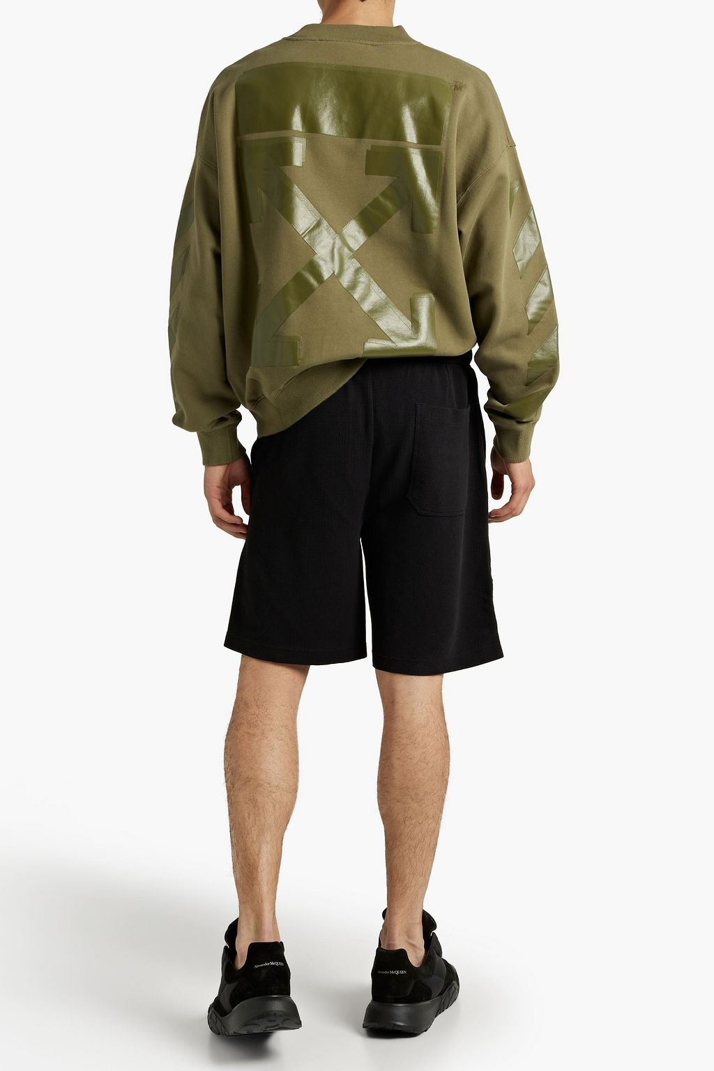 HELMUT LANG Printed layered waffle-knit cotton shorts
