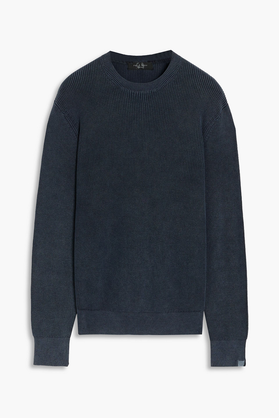 Rag & Bone Icons Dexter Waffle Knit Crewneck Cotton Sweater In Navy