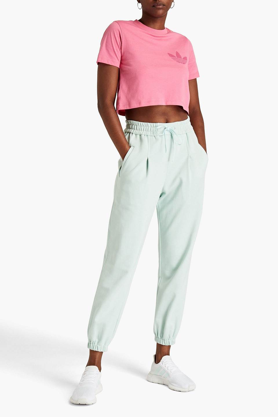 Adidas Originals Cropped Logo-print Cotton-jersey T-shirt