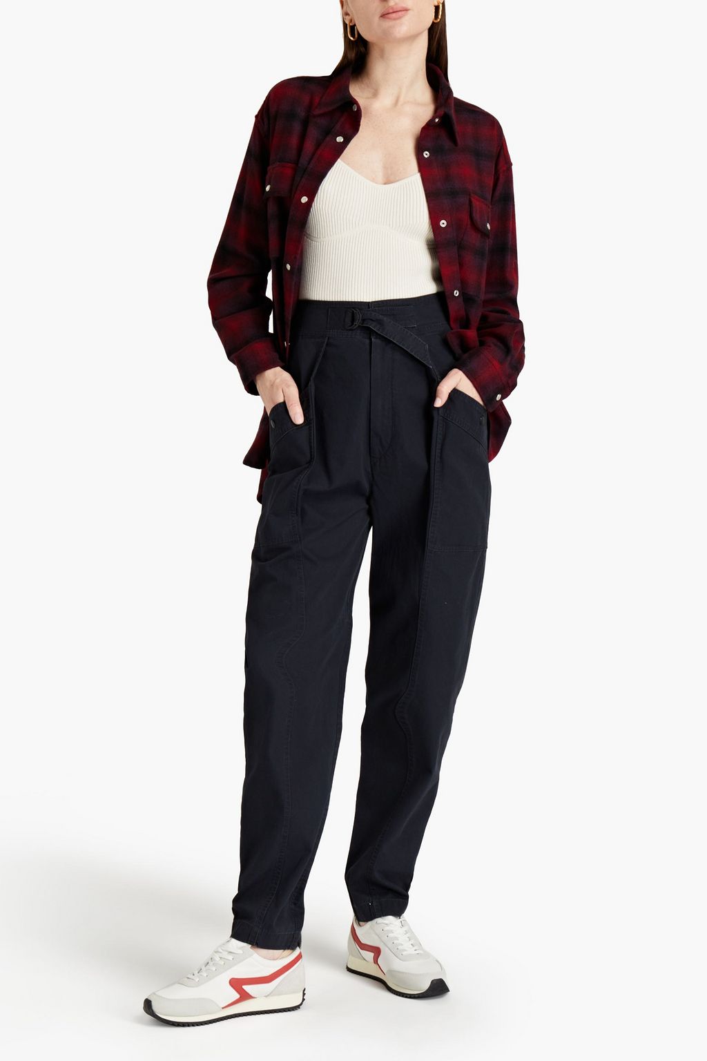 MARANT ÉTOILE 플리츠 디테일 코튼 테이퍼드 팬츠