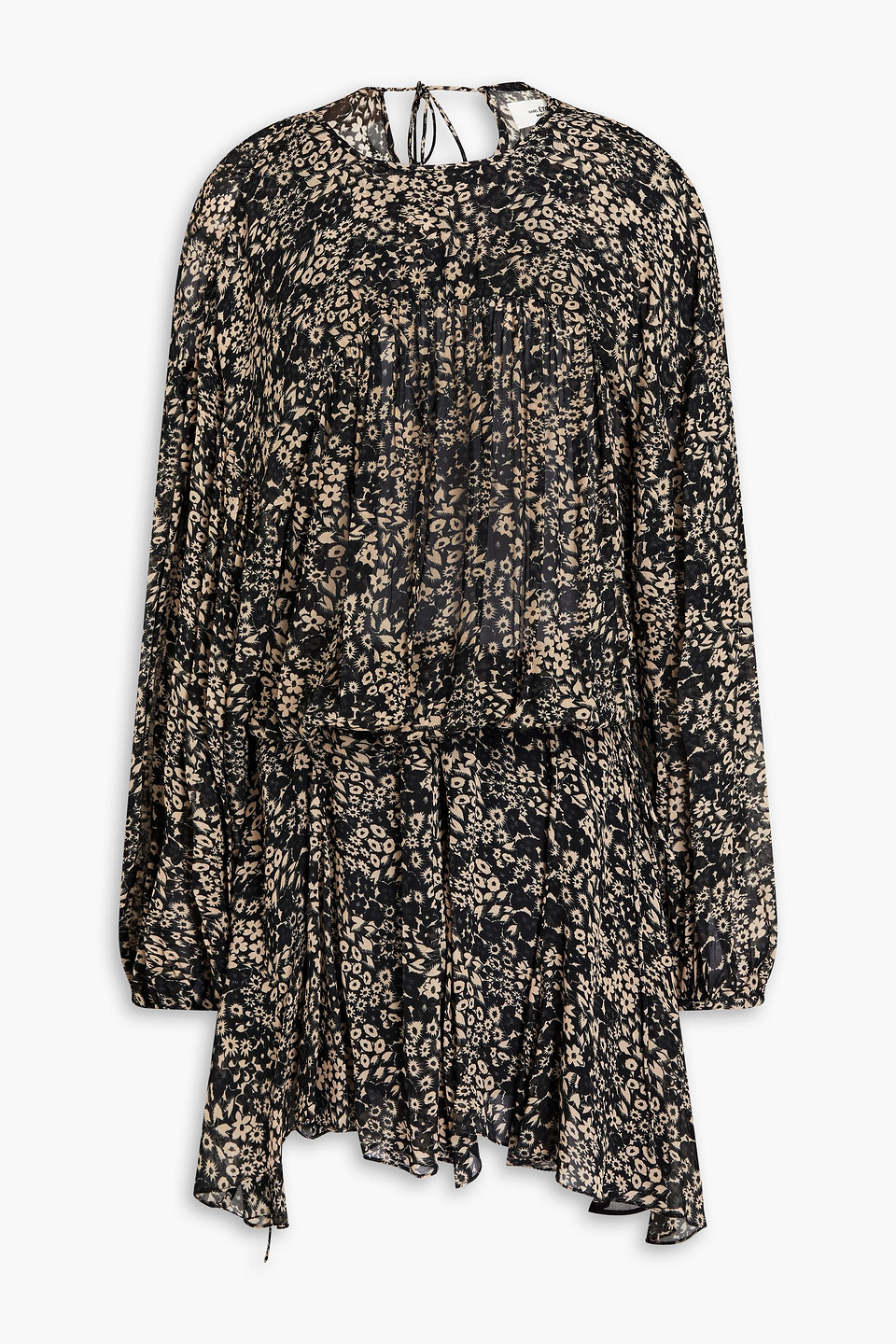 Isabel Marant Étoile Nimazu Asymmetric Gathered Floral-print Chiffon Mini Dress In Black