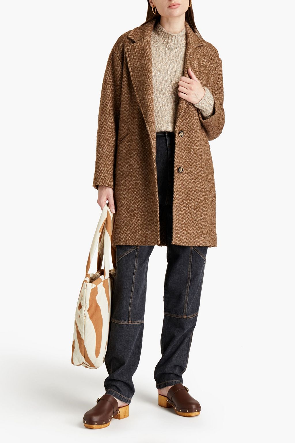 MARANT ÉTOILE 헤링본 울 혼방 부클레 트위드 코트