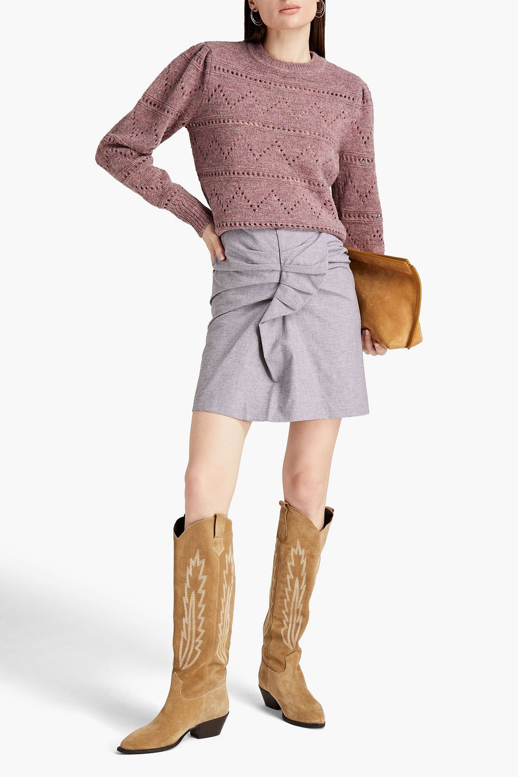 MARANT ÉTOILE Ines ruched houndstooth mini skirt