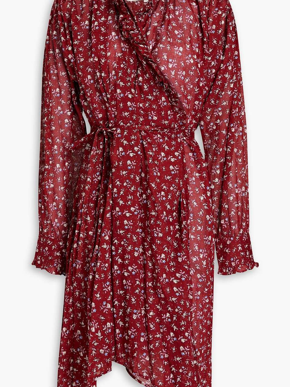 pamela asymmetric gathered floral-print cotton-mousseline wrap dress