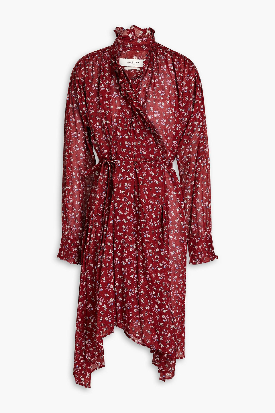 Isabel Marant Étoile Pamela Asymmetric Gathered Floral-print Cotton-mousseline Wrap Dress In Brick