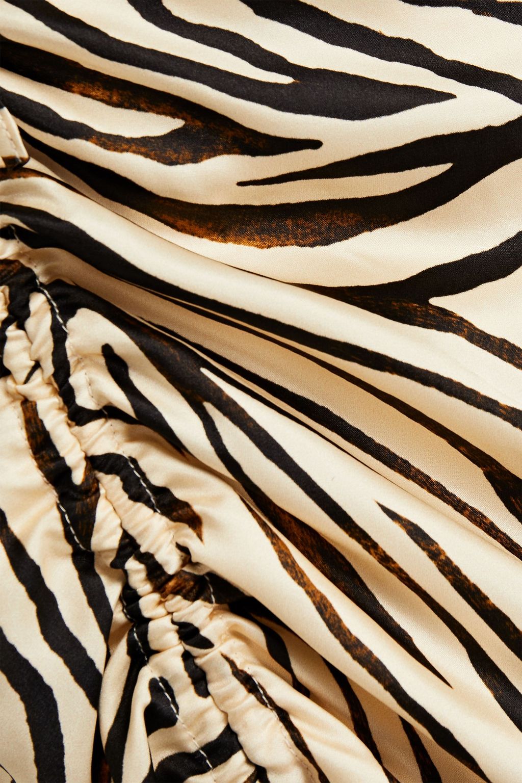 NICHOLAS Ruched zebra-print satin midi skirt
