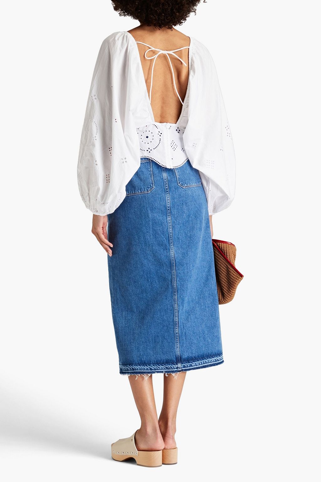 GANNI Tie-back broderie anglaise cotton blouse