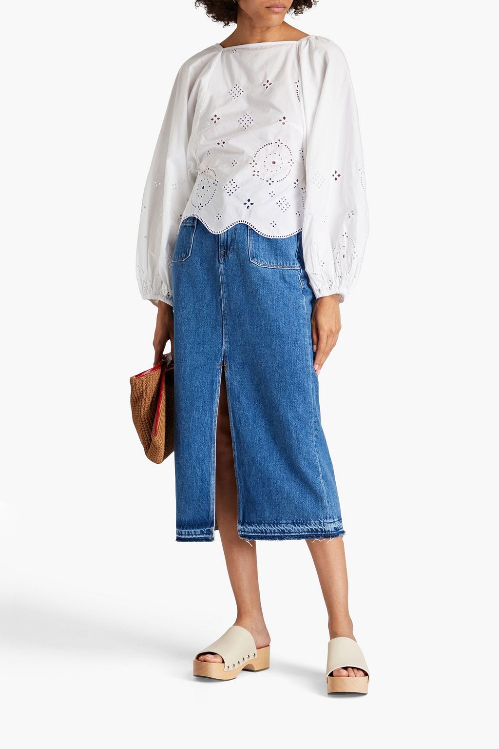 GANNI Tie-back broderie anglaise cotton blouse