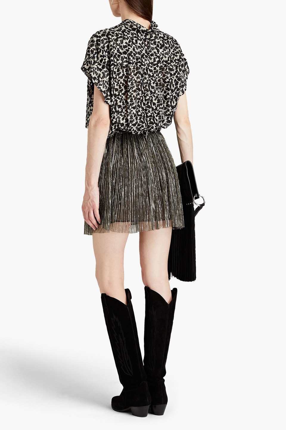 Shop Isabel Marant Étoile Benedicte Pleated Metallic Stretch-knit Mini Skirt In Brass