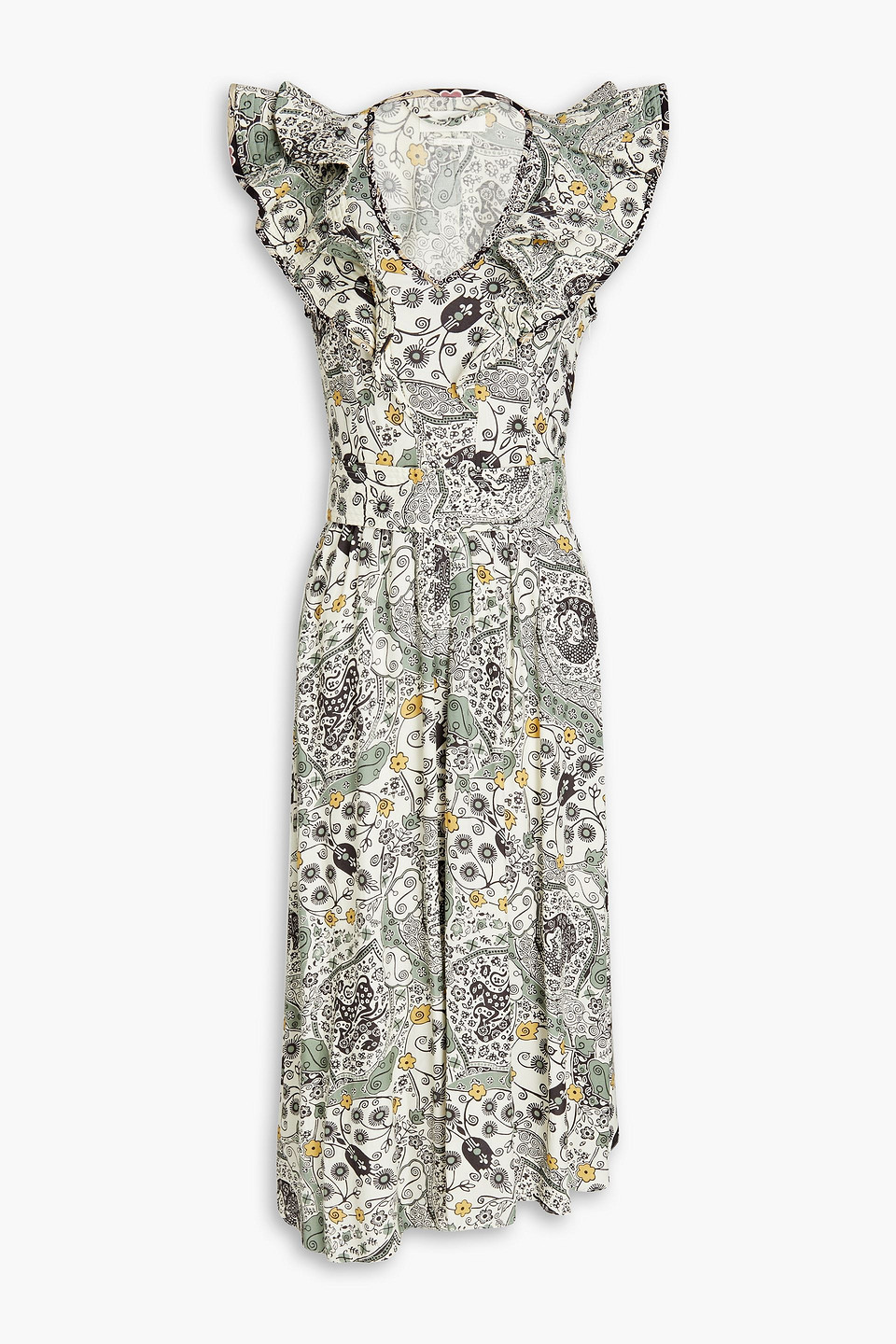 Isabel Marant Étoile Coraline Gathered Printed Crepe Midi Dress In Ecru