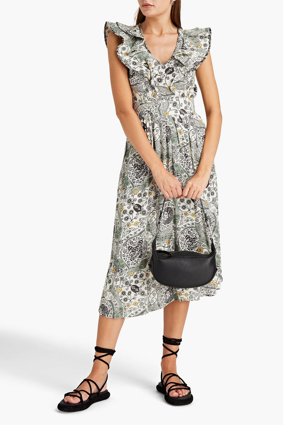 ISABEL MARANT ÉTOILE CORALINE RUFFLED PRINTED CREPE MIDI DRESS 3074457345631796695