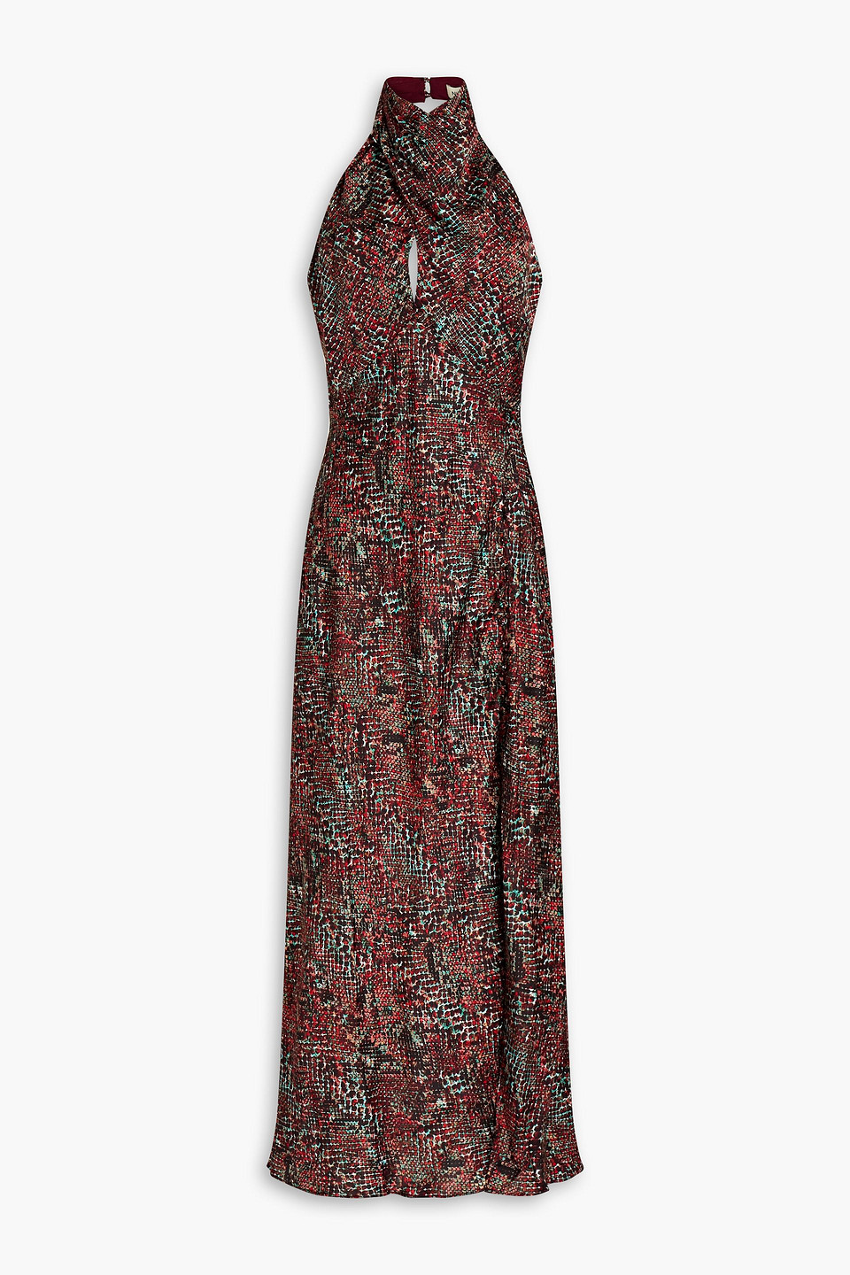 Printed satin halterneck midi dress