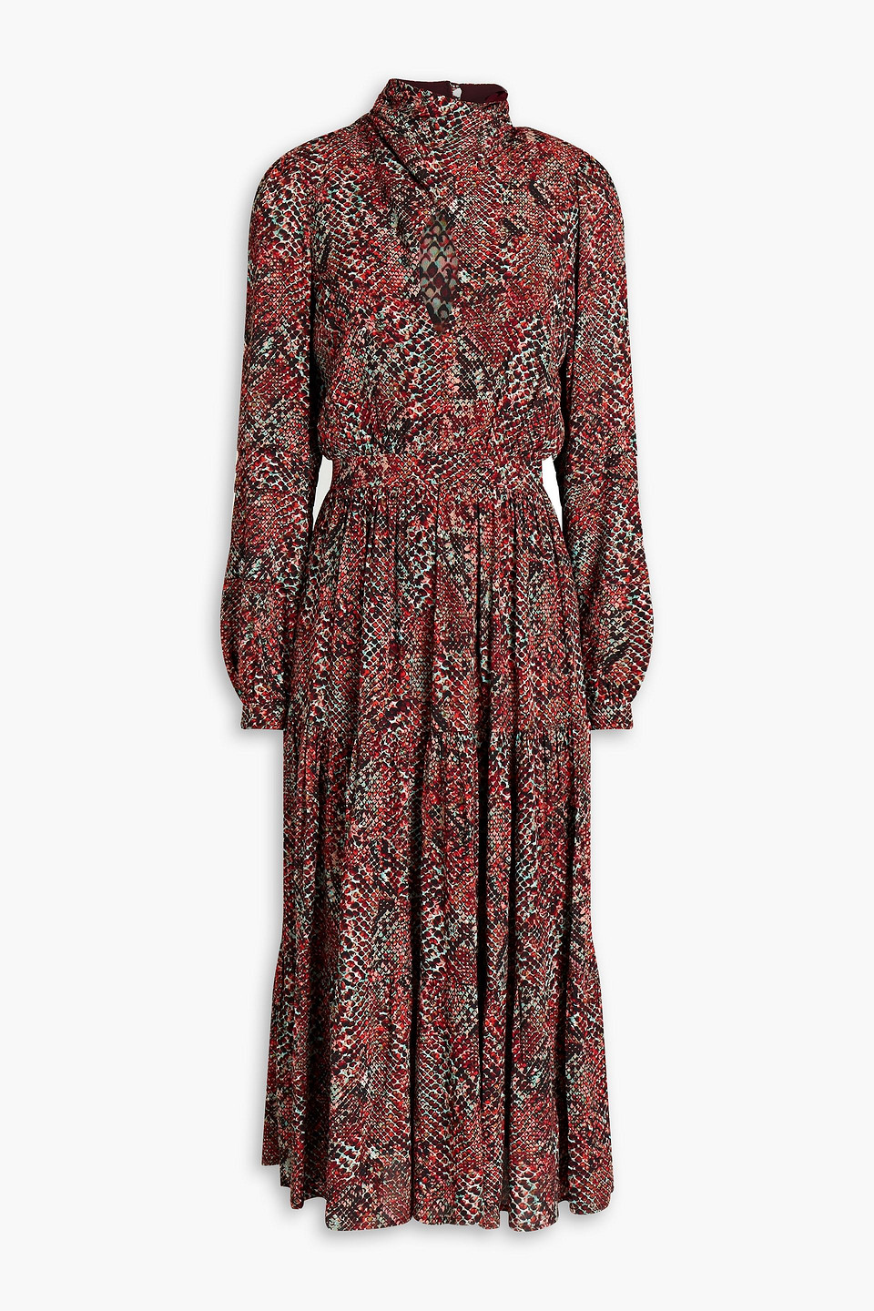 nicholas - gathered printed georgette midi dress - burgundy - us 4
