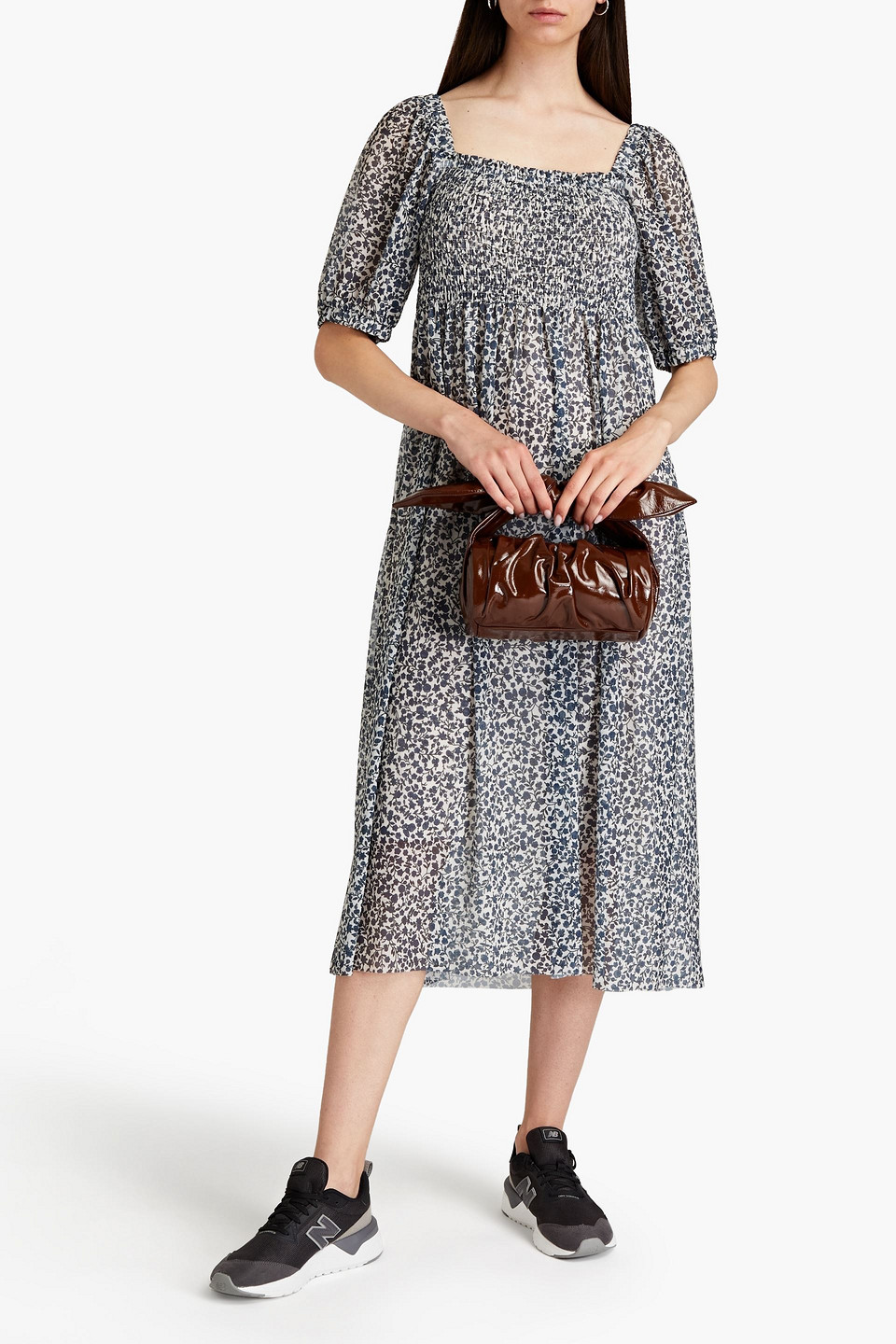 Baum Und Pferdgarten Judith Floral-print Mesh Midi Dress In Black