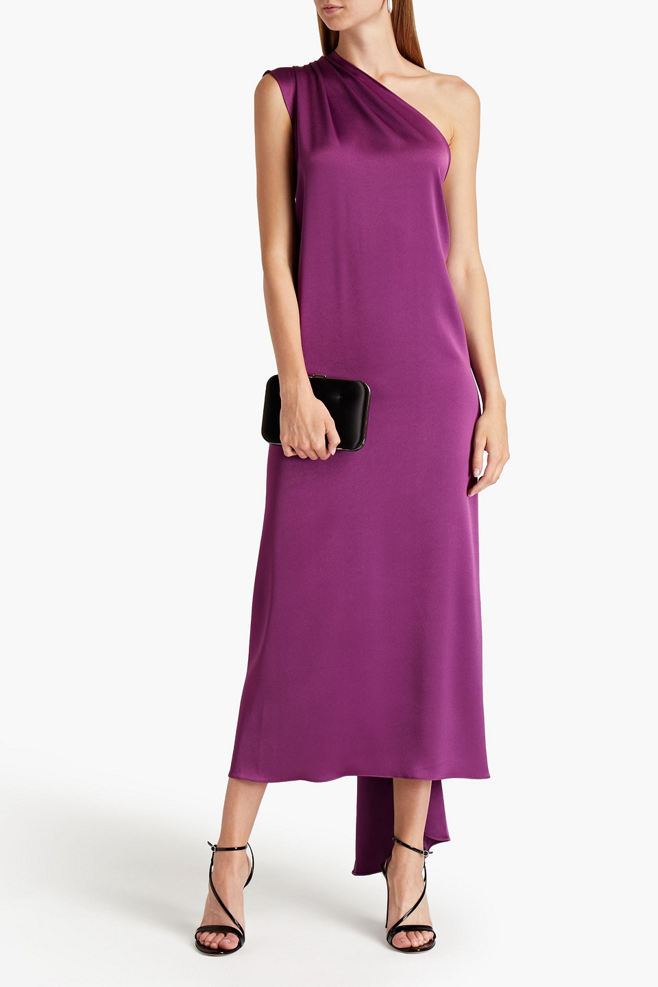 Racil Flavia One-shoulder Draped Satin-crepe Midi Dress In Purple