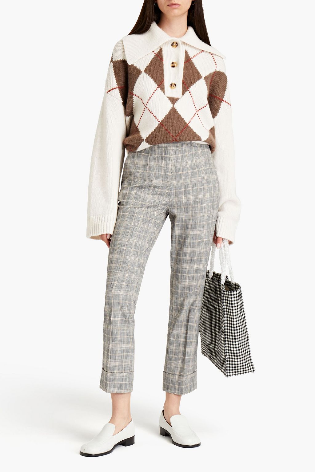 BAUM UND PFERDGARTEN Niema cropped Prince of Wales checked woven straight-leg pants