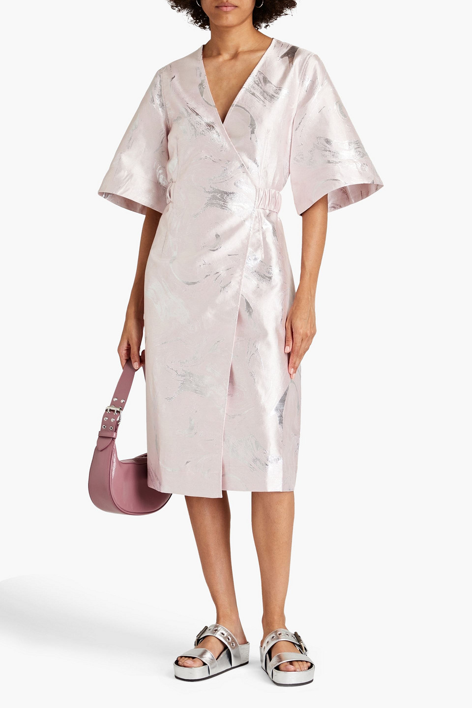 midi dress summer wedding Blue Floral Midi Summer Dress with Short Puff Sleeves Blue Floral / Small