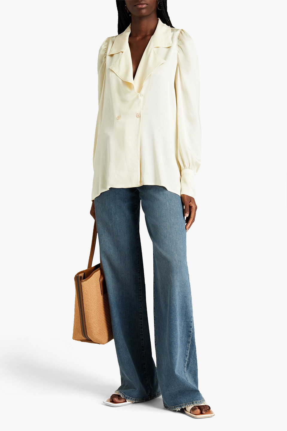 Forte Forte Double-breasted Silk-satin Crepe Blouse In Neutrals