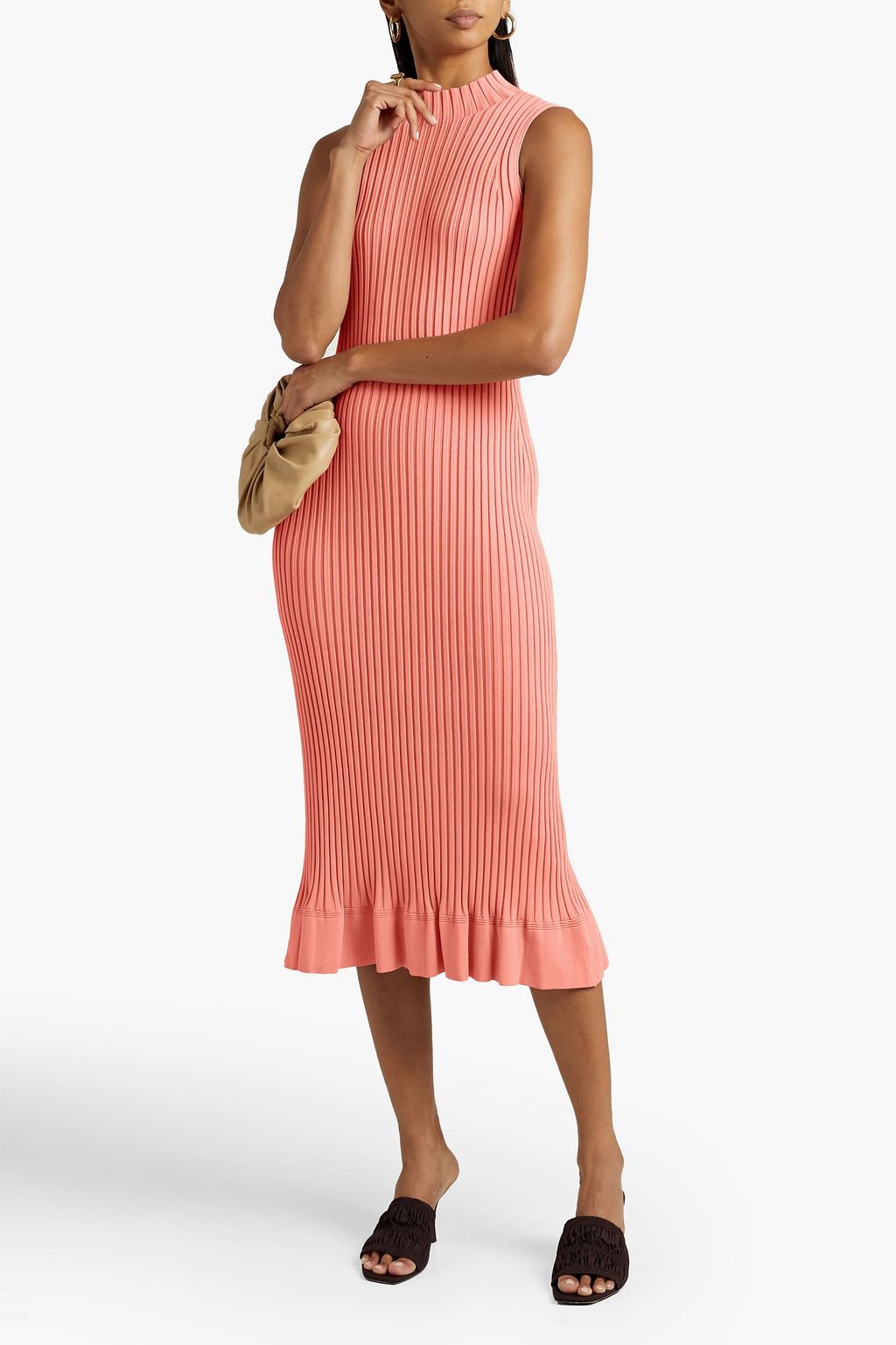 THEORY Ruffled ribbed-knit midi dress