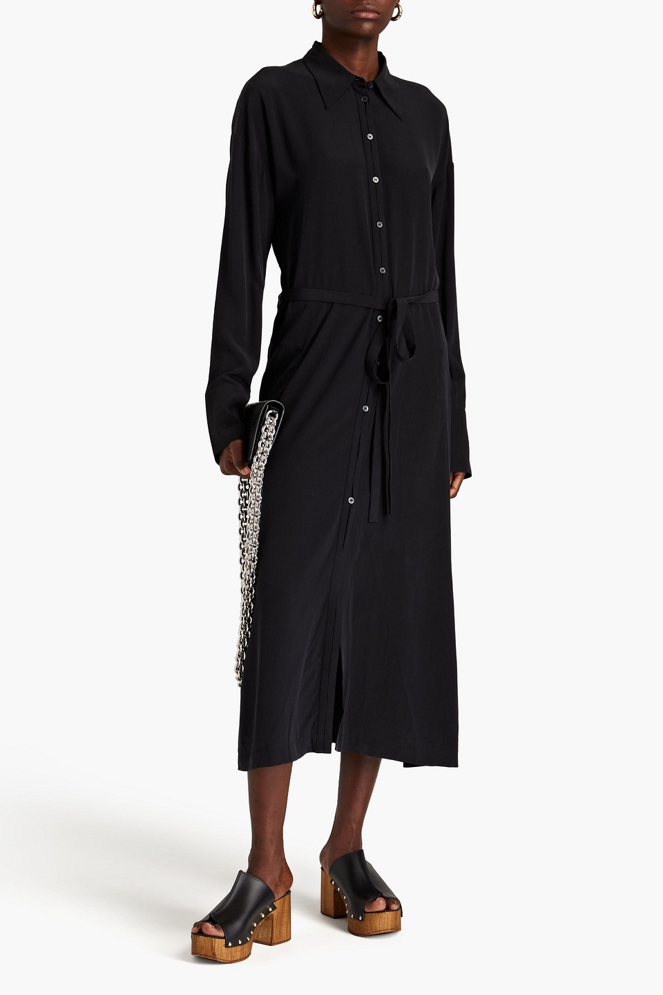 Acne Studios Cutout Washed-silk Midi Shirt Dress In Black