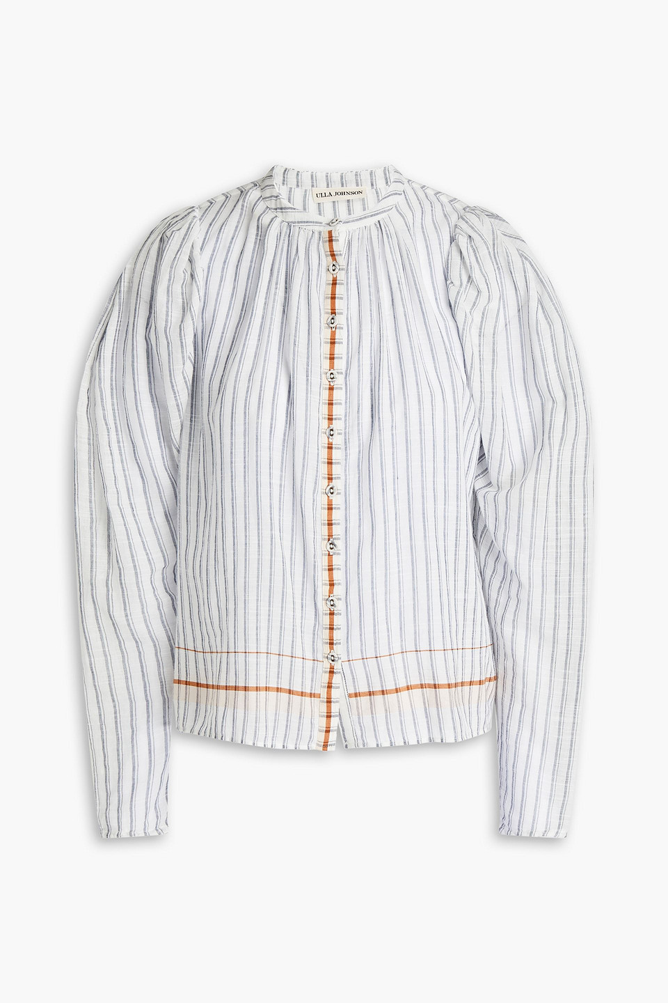 Ulla Johnson Nour Gathered Striped Cotton Blouse In Blue