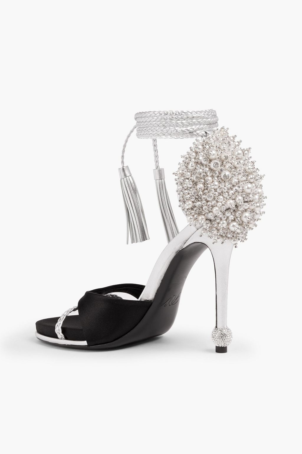 ROGER VIVIER صندل من الساتان والجلد المزيّن بلون ميتاليك