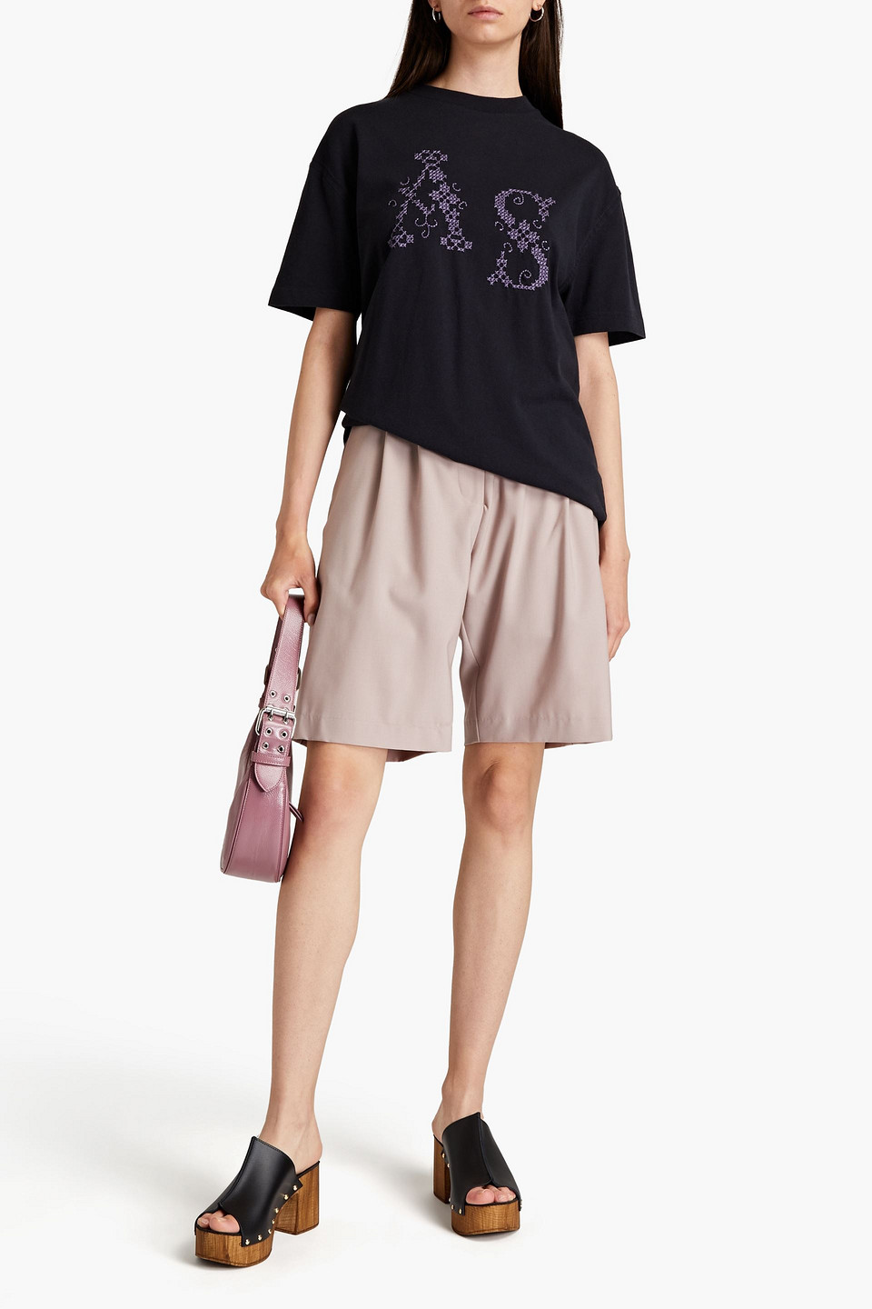 Acne Studios Embroidered Cotton-jersey T-shirt In Black