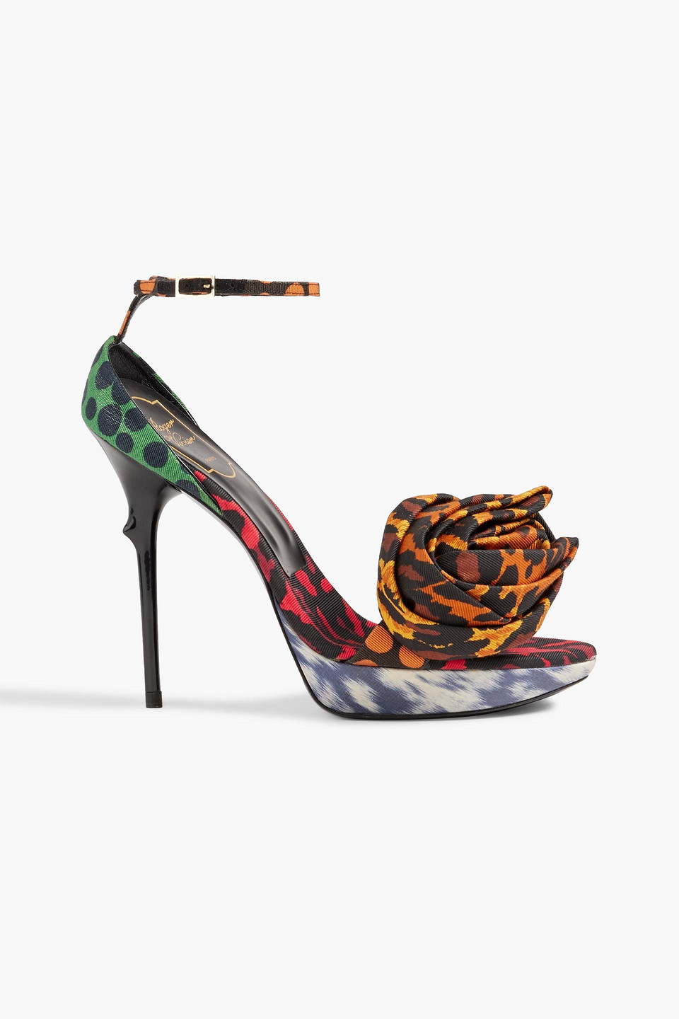 Roger Vivier Rose 'n Roll Printed Woven Platform Sandals