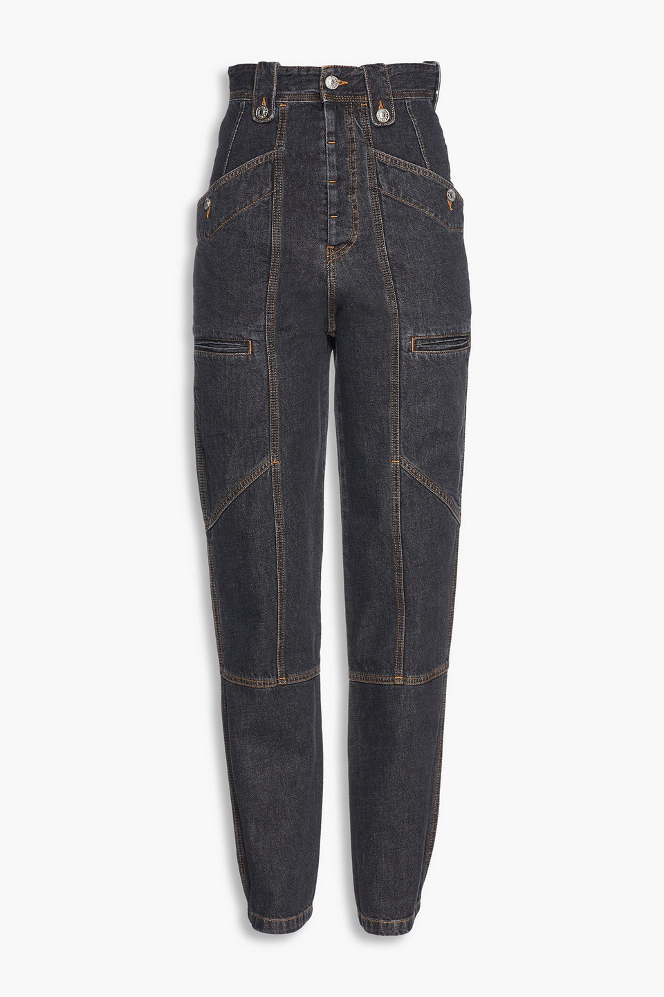 Isabel Marant Étoile Neko Embroidered High-rise Tapered Jeans In Charcoal