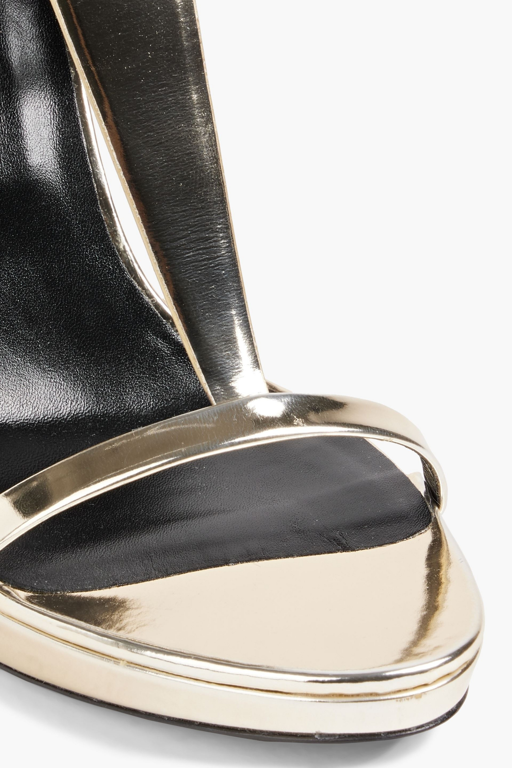 ROGER VIVIER Feather-embellished mirrored-leather platform sandals