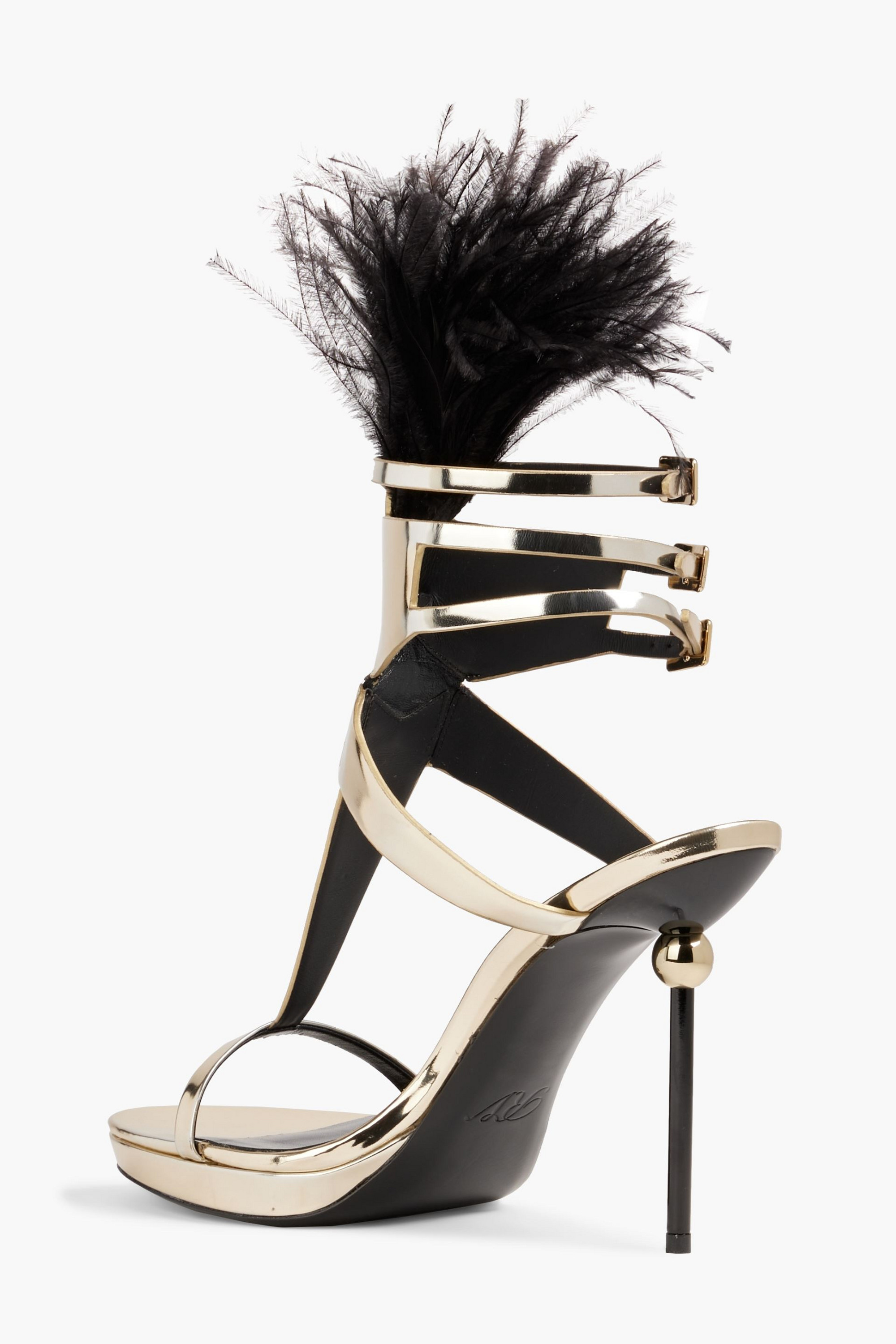 ROGER VIVIER Feather-embellished mirrored-leather platform sandals