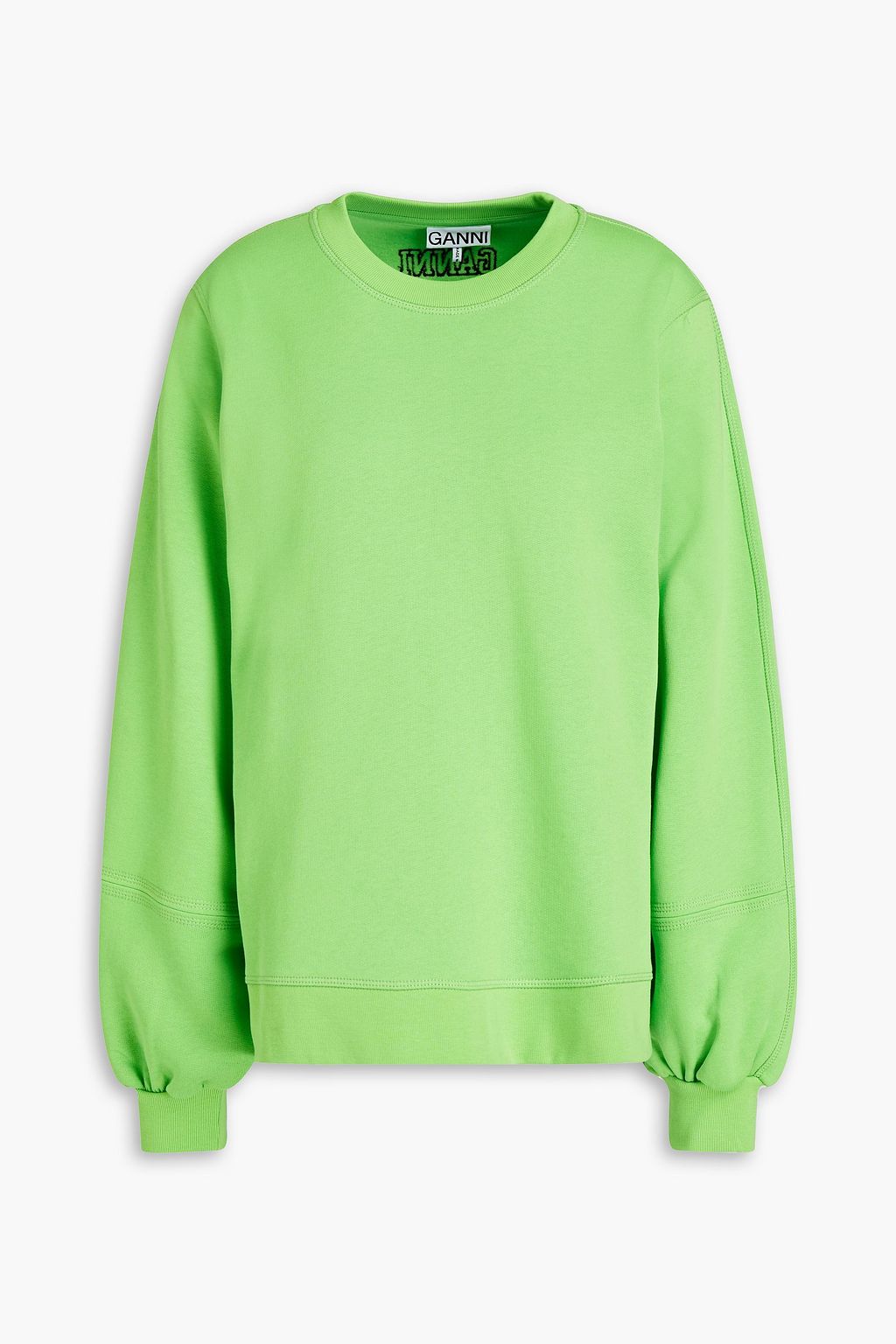 Bright green Oversized embroidered organic cotton-fleece sweatshirt | GANNI | THE OUTNET