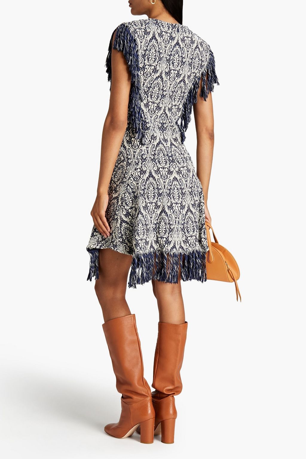 CHLOÉ Fringed two-tone cotton-blend tweed dress