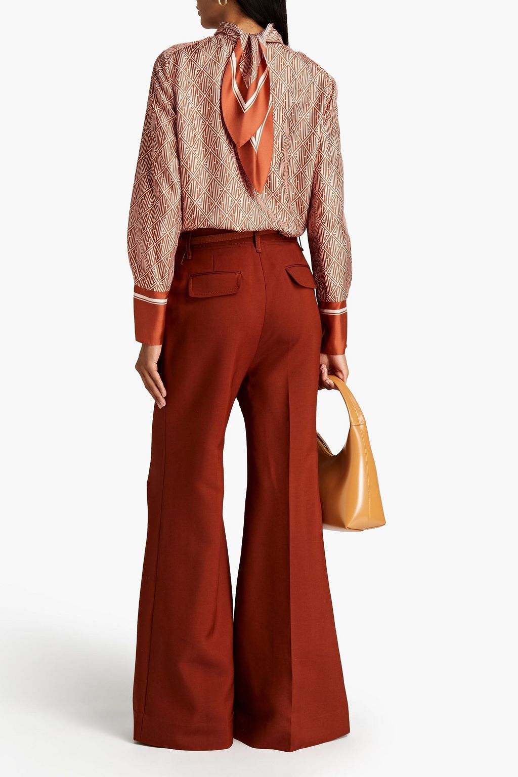 CHLOÉ シルクサテン ブラウス リボンタイ ロゴプリント