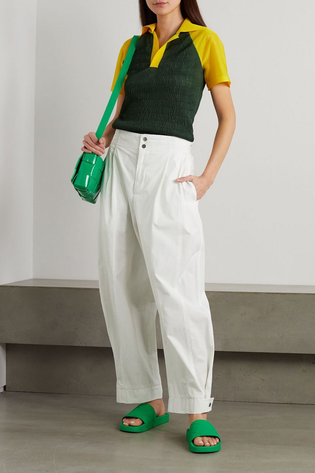 BOTTEGA VENETA Pleated cotton-blend wide-leg pants