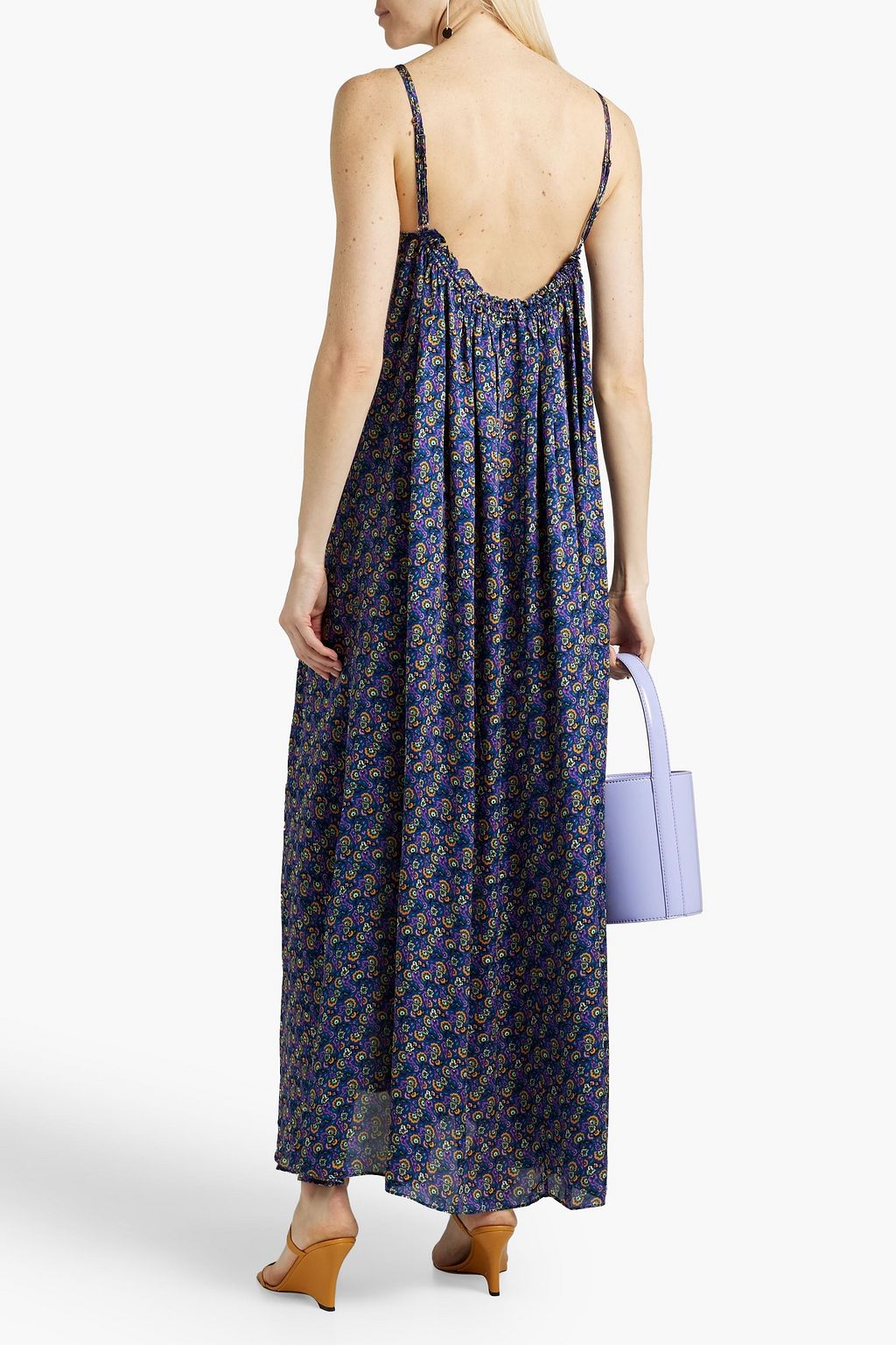 RHODE Ada gathered printed crepe de chine maxi dress