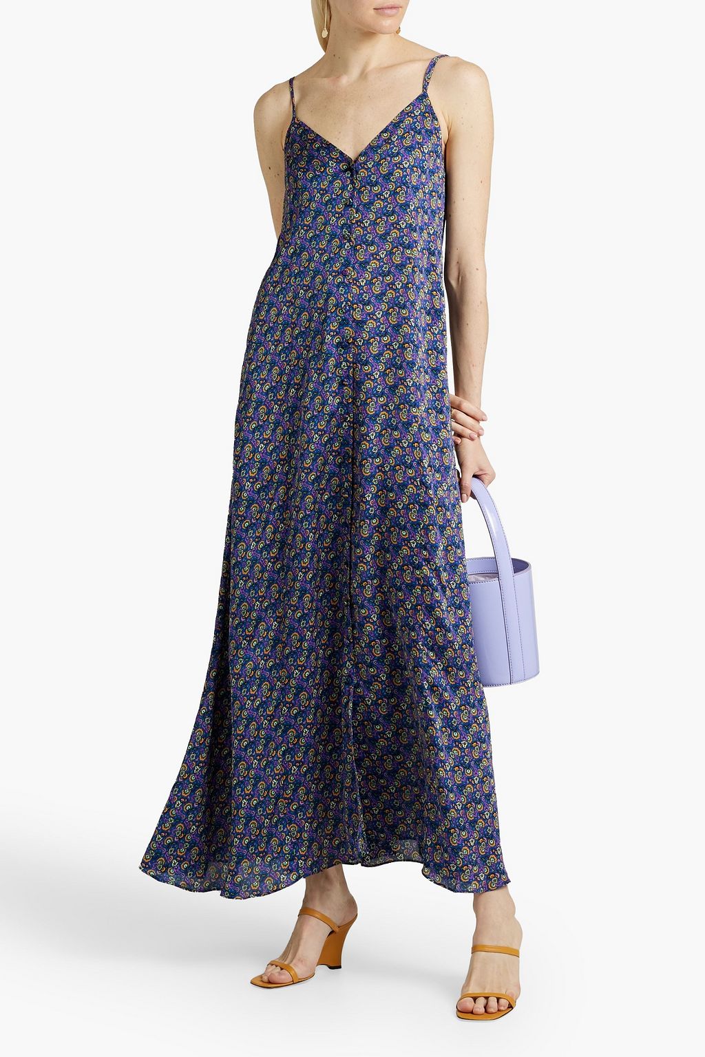 RHODE Ada gathered printed crepe de chine maxi dress