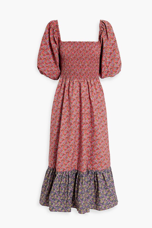 Eloise shirred floral-print cotton midi dress