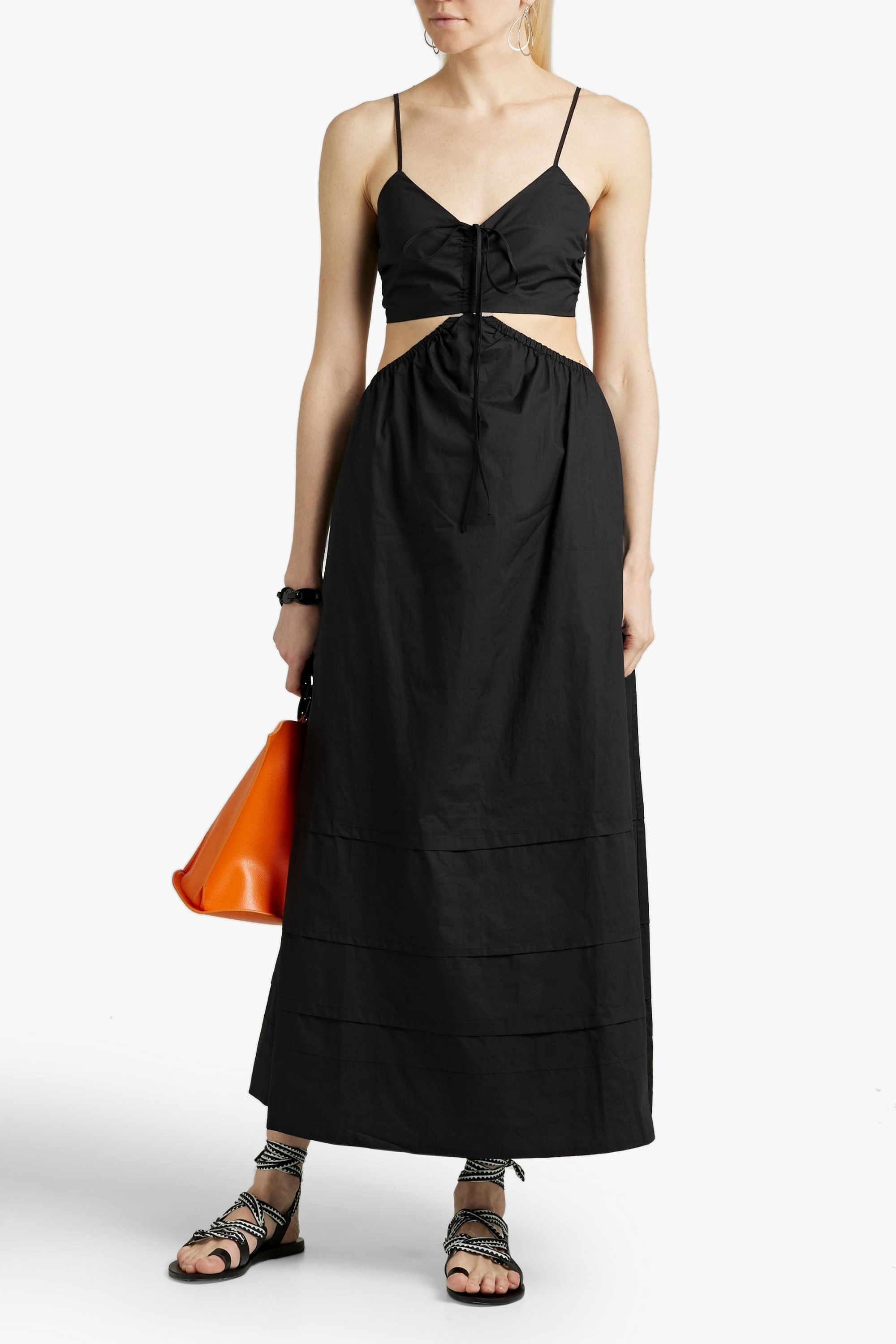 NICHOLAS Cutout gathered cotton-poplin midi dress